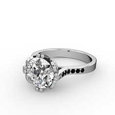 Serene Tektaş Yüzük - Swarovski ve siyah zirkon 8 ayar beyaz altın yüzük #1u9mdon