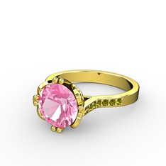 Serene Tektaş Yüzük - Pembe kuvars ve peridot 18 ayar altın yüzük #1ue1173