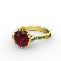 Garnet ve yeşil kuvars 8 ayar altın yüzük