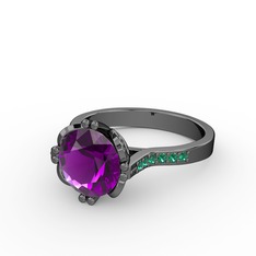 Ametist ve yeşil kuvars 925 ayar siyah rodyum kaplama gümüş yüzük