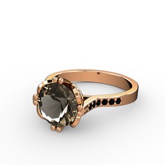Dumanlı kuvars ve siyah zirkon 925 ayar rose altın kaplama gümüş yüzük