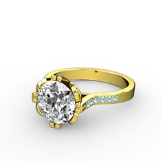 Serene Tektaş Yüzük - Swarovski ve akuamarin 14 ayar altın yüzük #1vlmzh4