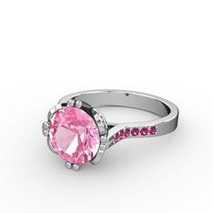 Serene Tektaş Yüzük - Pembe kuvars ve rodolit garnet 8 ayar beyaz altın yüzük #1w1w2gv