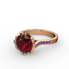 Garnet ve ametist 14 ayar rose altın yüzük