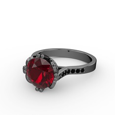 Serene Tektaş Yüzük - Garnet ve siyah zirkon 925 ayar siyah rodyum kaplama gümüş yüzük #1xgf4qv