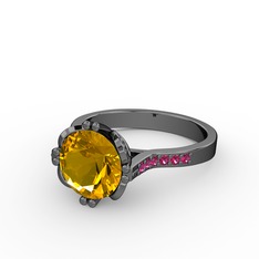 Sitrin ve rodolit garnet 925 ayar siyah rodyum kaplama gümüş yüzük