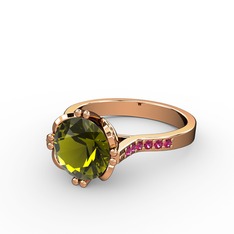 Serene Tektaş Yüzük - Peridot ve rodolit garnet 18 ayar rose altın yüzük #23uy7j