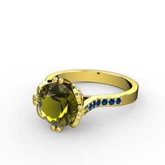 Serene Tektaş Yüzük - Peridot ve lab safir 14 ayar altın yüzük #3qi6z3