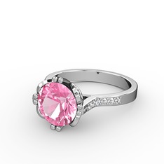 Pembe kuvars ve beyaz zirkon 925 ayar gümüş yüzük
