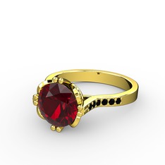 Serene Tektaş Yüzük - Garnet ve siyah zirkon 925 ayar altın kaplama gümüş yüzük #67tzdk