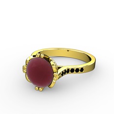 Serene Tektaş Yüzük - Kök yakut ve siyah zirkon 8 ayar altın yüzük #6ei179