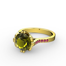 Serene Tektaş Yüzük - Peridot ve rodolit garnet 14 ayar altın yüzük #7ev7b0