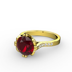 Serene Tektaş Yüzük - Garnet ve swarovski 14 ayar altın yüzük #7ua38a