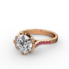 Serene Tektaş Yüzük - Beyaz zirkon ve rodolit garnet 8 ayar rose altın yüzük #8m0wte