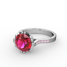 Rodolit garnet ve pembe kuvars 18 ayar beyaz altın yüzük