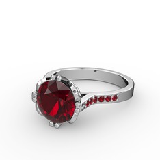 Garnet 18 ayar beyaz altın yüzük