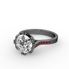 Serene Tektaş Yüzük - Swarovski ve garnet 925 ayar siyah rodyum kaplama gümüş yüzük #av8f46