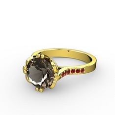 Dumanlı kuvars ve garnet 14 ayar altın yüzük