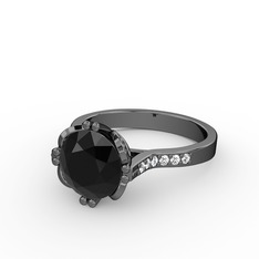 Siyah zirkon ve swarovski 925 ayar siyah rodyum kaplama gümüş yüzük