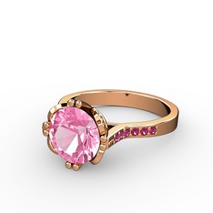 Pembe kuvars ve rodolit garnet 18 ayar rose altın yüzük