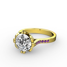 Serene Tektaş Yüzük - Swarovski ve ametist 925 ayar altın kaplama gümüş yüzük #dfvrkr