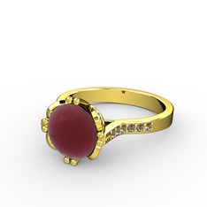 Kök yakut ve dumanlı kuvars 14 ayar altın yüzük