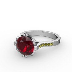 Serene Tektaş Yüzük - Garnet ve peridot 14 ayar beyaz altın yüzük #eg597p