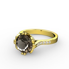 Dumanlı kuvars ve swarovski 8 ayar altın yüzük