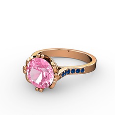 Pembe kuvars ve lab safir 18 ayar rose altın yüzük