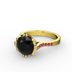 Serene Tektaş Yüzük - Siyah zirkon ve rodolit garnet 18 ayar altın yüzük #fy7q6t