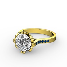 Serene Tektaş Yüzük - Swarovski ve lab safir 925 ayar altın kaplama gümüş yüzük #g14mls