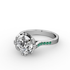 Serene Tektaş Yüzük - Swarovski ve yeşil kuvars 14 ayar beyaz altın yüzük #hal002