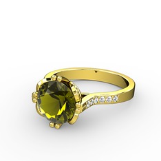 Serene Tektaş Yüzük - Peridot ve beyaz zirkon 14 ayar altın yüzük #ic3xrt