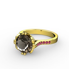 Serene Tektaş Yüzük - Dumanlı kuvars ve rodolit garnet 14 ayar altın yüzük #ihutg4
