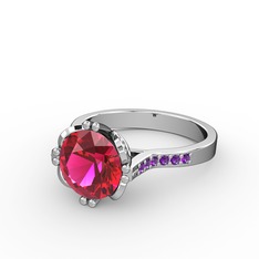 Serene Tektaş Yüzük - Rodolit garnet ve ametist 18 ayar beyaz altın yüzük #j8vadx