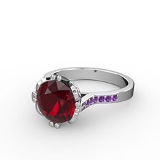 Serene Tektaş Yüzük - Garnet ve ametist 14 ayar beyaz altın yüzük #kpjxi0
