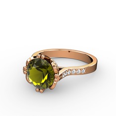 Peridot ve beyaz zirkon 8 ayar rose altın yüzük