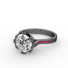 Serene Tektaş Yüzük - Swarovski ve rodolit garnet 925 ayar siyah rodyum kaplama gümüş yüzük #lqobwo