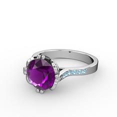 Serene Tektaş Yüzük - Ametist ve akuamarin 8 ayar beyaz altın yüzük #m1tdfm