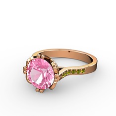 Pembe kuvars ve peridot 18 ayar rose altın yüzük