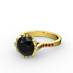 Serene Tektaş Yüzük - Siyah zirkon ve garnet 18 ayar altın yüzük #m7mt23