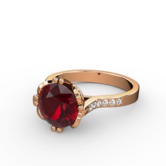 Serene Tektaş Yüzük - Garnet ve beyaz zirkon 14 ayar rose altın yüzük #n8qtgr