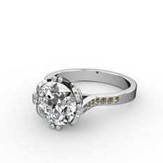 Swarovski ve dumanlı kuvars 8 ayar beyaz altın yüzük