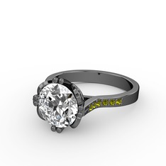 Serene Tektaş Yüzük - Beyaz zirkon ve peridot 925 ayar siyah rodyum kaplama gümüş yüzük #omg7oy