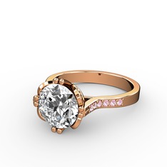 Serene Tektaş Yüzük - Beyaz zirkon ve pembe kuvars 18 ayar rose altın yüzük #rnw924