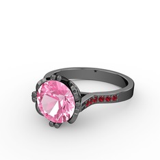 Serene Tektaş Yüzük - Pembe kuvars ve garnet 925 ayar siyah rodyum kaplama gümüş yüzük #sj435t