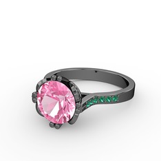 Serene Tektaş Yüzük - Pembe kuvars ve yeşil kuvars 925 ayar siyah rodyum kaplama gümüş yüzük #tf6yg3