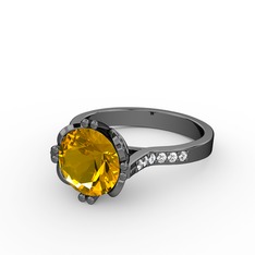 Serene Tektaş Yüzük - Sitrin ve swarovski 925 ayar siyah rodyum kaplama gümüş yüzük #tstufb