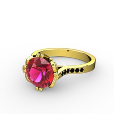 Serene Tektaş Yüzük - Rodolit garnet ve siyah zirkon 925 ayar altın kaplama gümüş yüzük #vc68ld