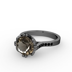 Serene Tektaş Yüzük - Dumanlı kuvars ve siyah zirkon 925 ayar siyah rodyum kaplama gümüş yüzük #vgc5tj
